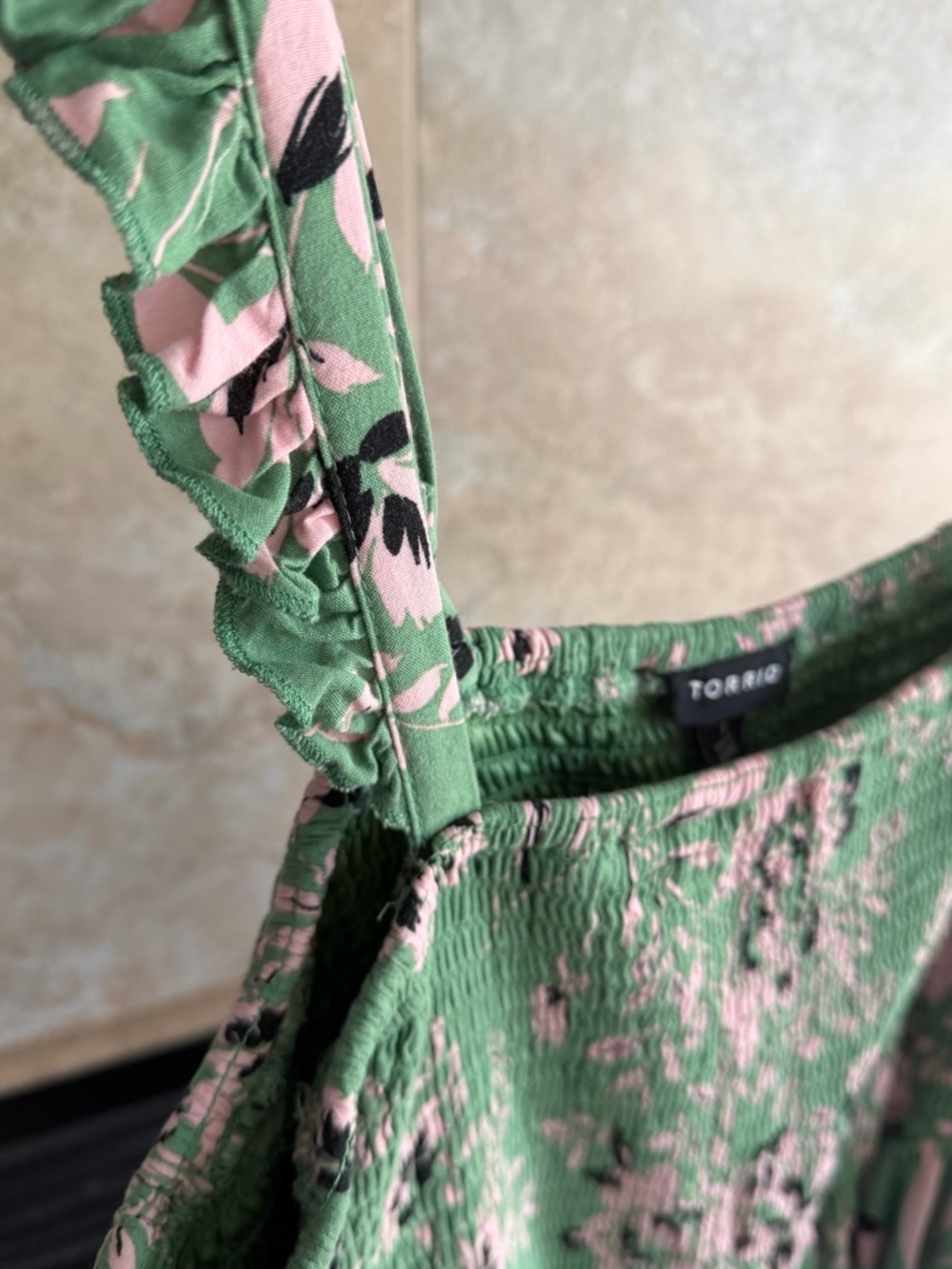 torrid Green Floral Midi Dress with Smocked Bodice and Ruffle Straps - Picture 3 of 10